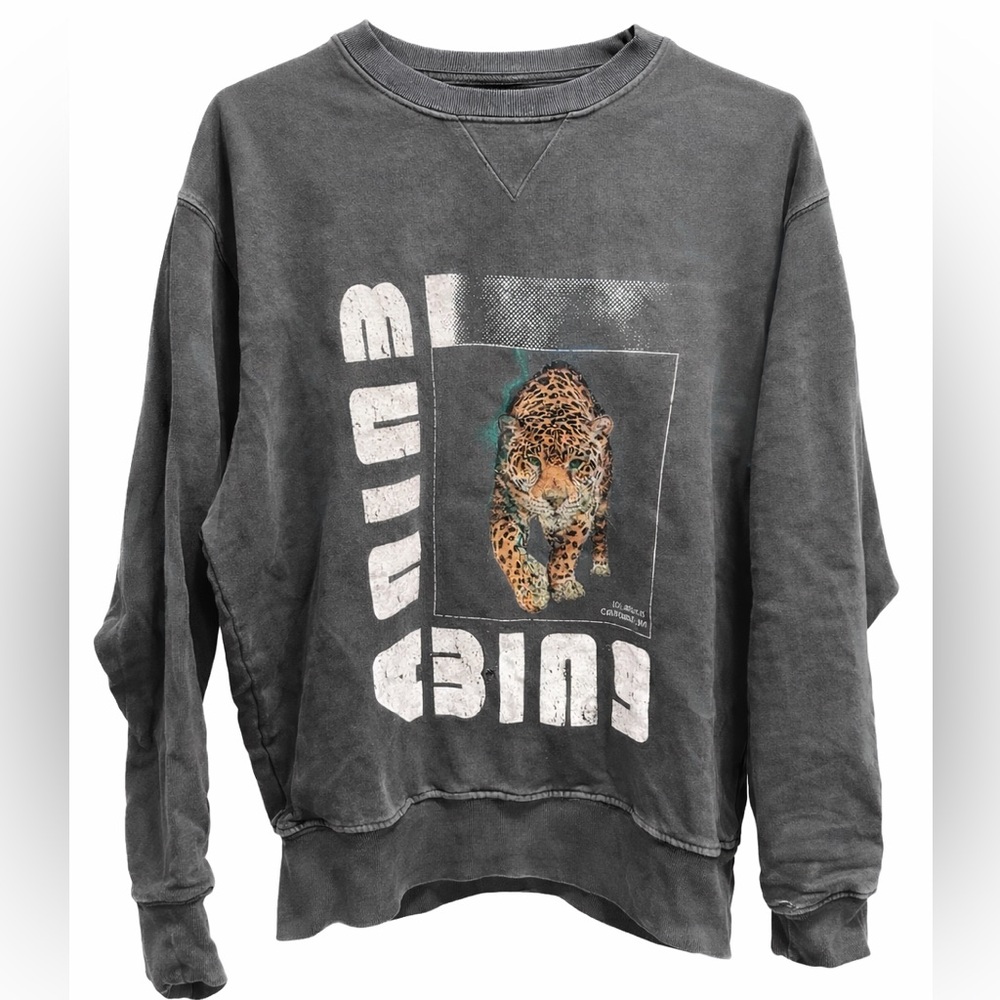 ANINE BING Vintage Wash Leopard Graphic Sweatshirt XS Los Angeles Crewneck
